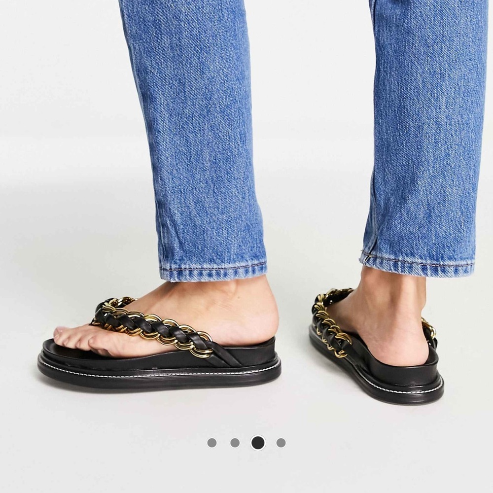 NEW ASOS Black Sandals with Gold Chain Detail